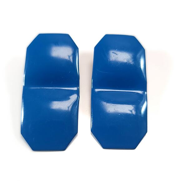 Vintage Blue Metal Octagonal Shaped Earrings, Glossy Finish, Bold Statement - Picture 2 of 10